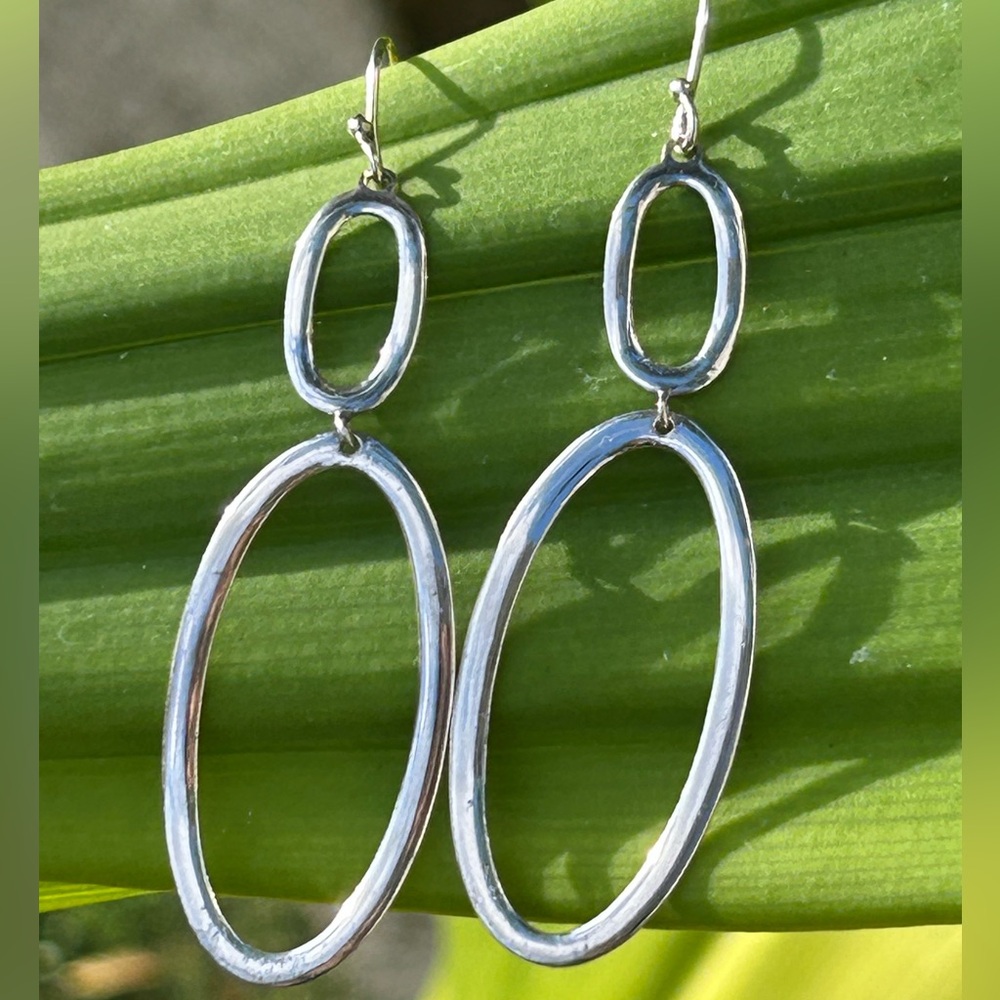 Ippolita sterling Silver hammered Double Oval hoop French wire Earrings vintage - Picture 3 of 16